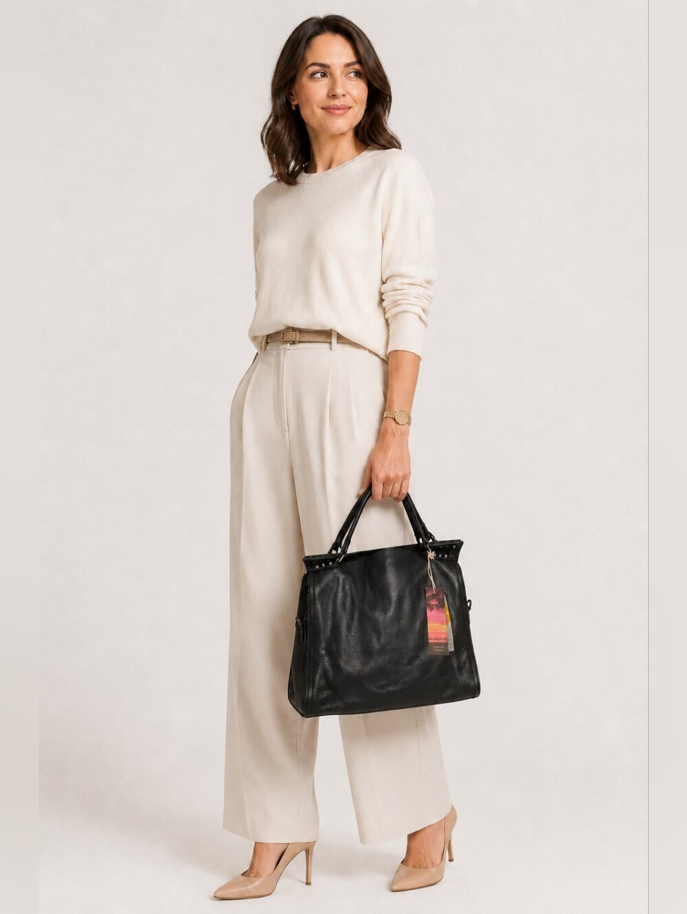 NWT C& C California Black Leather Crossbody Tote Bag